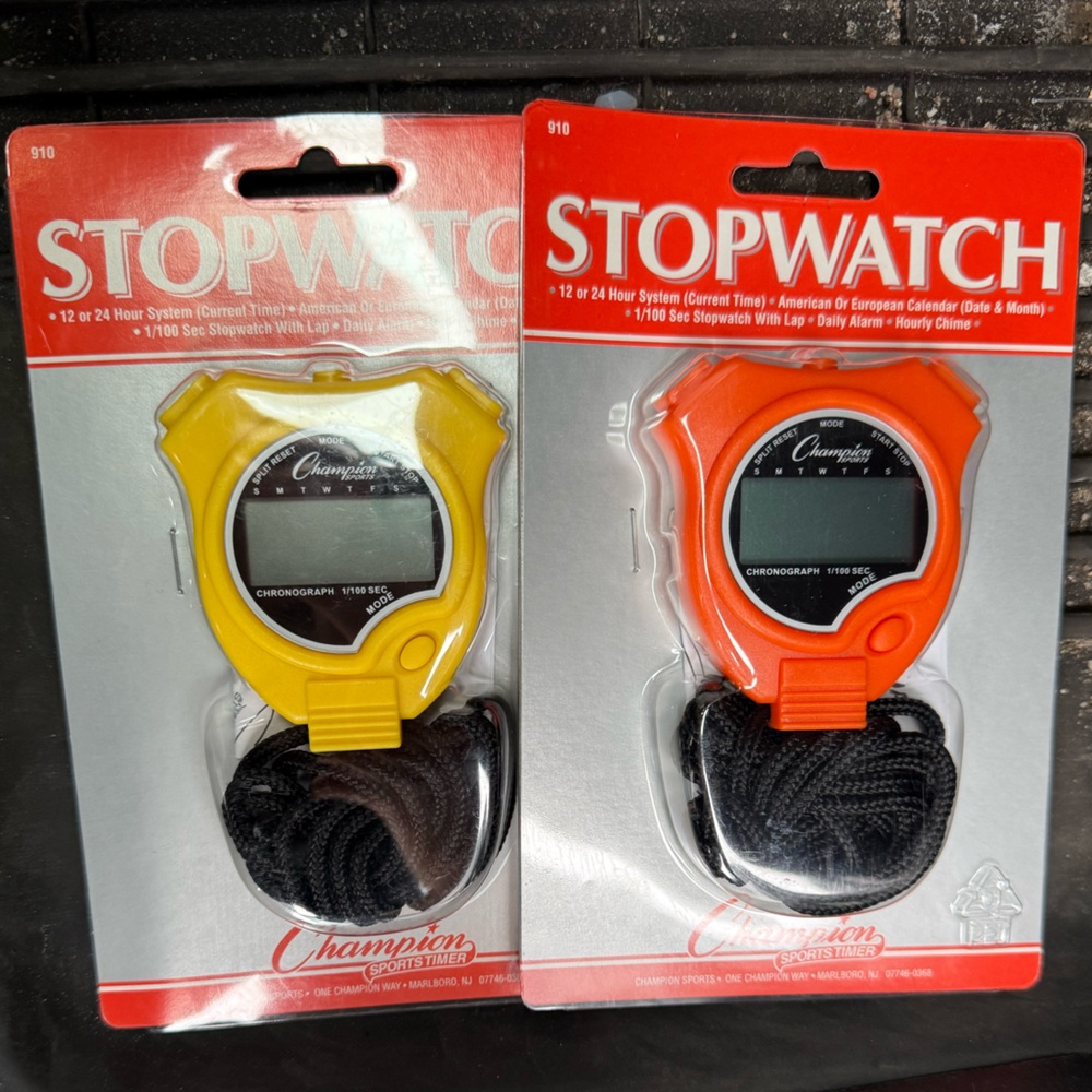 Vintage Champion Dual Stopwatch Set in Orange and Yellow